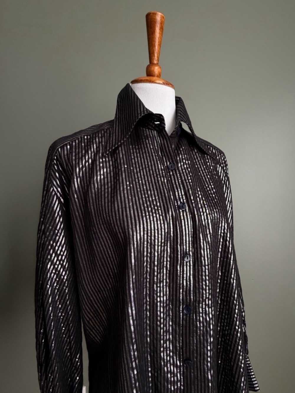 Alix of Bohemia Striped Button Down in Black & Silver lurex size Small